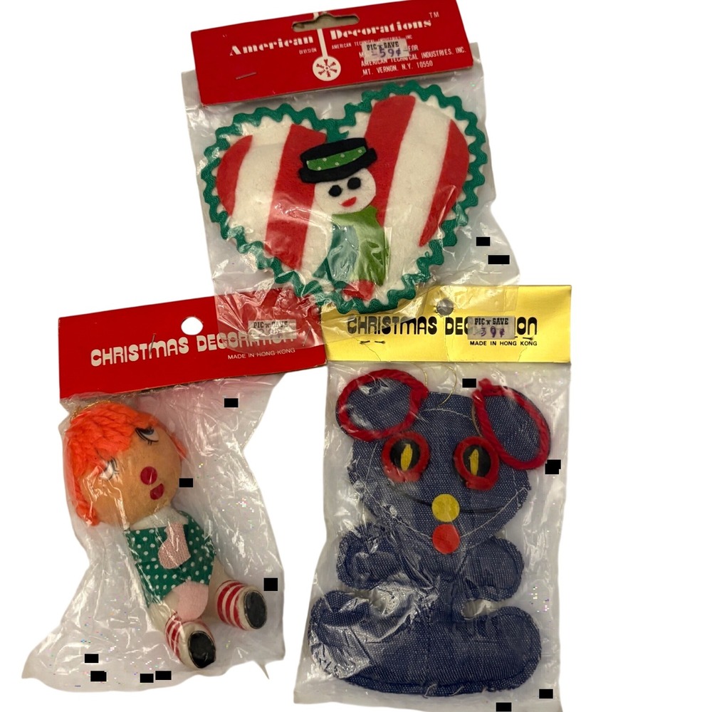 Vintage Christmas Decoration Lot of 3 American Decorations NOS Made In Hong Kong